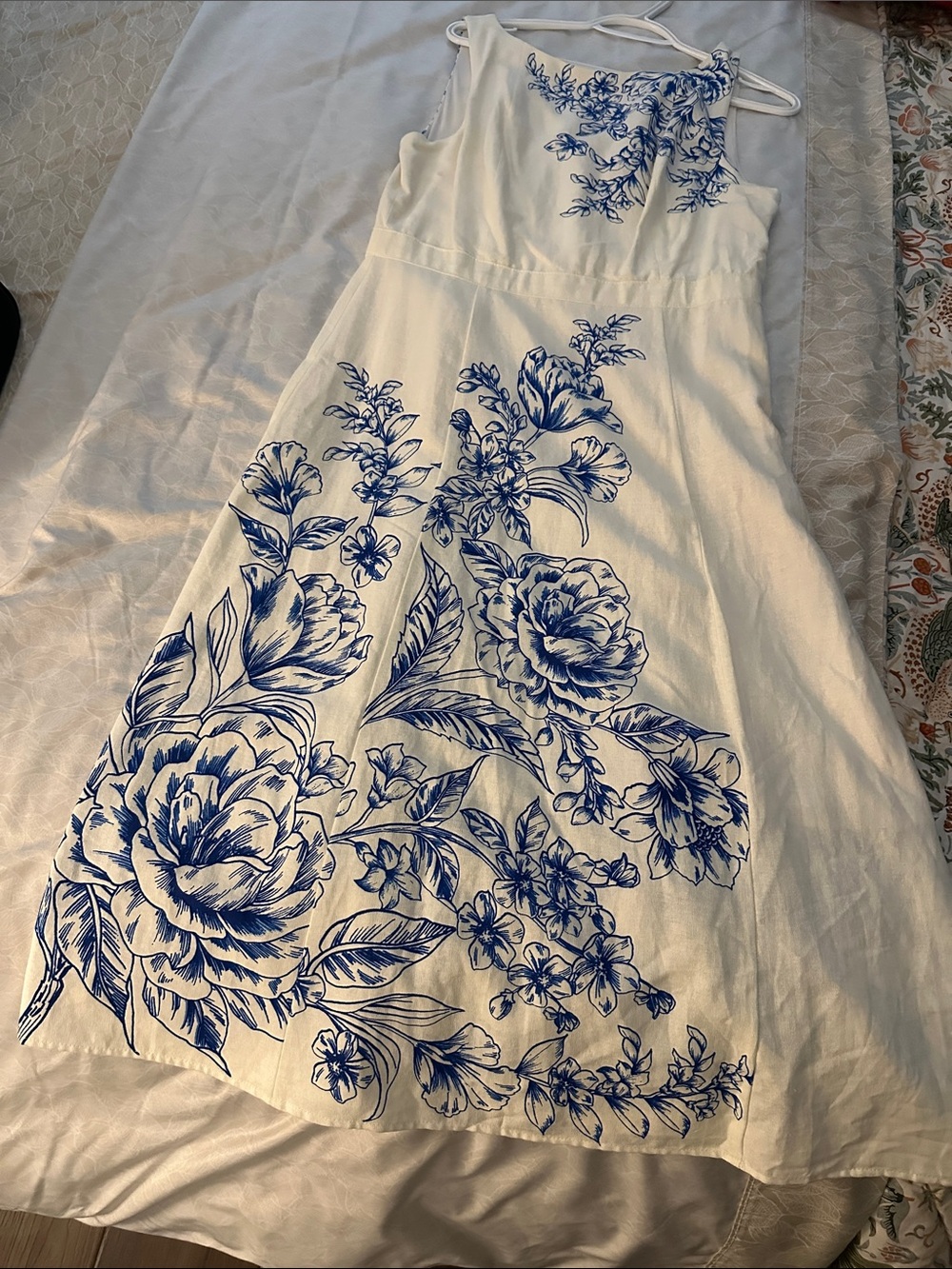 Women's White Sundress with Blue Floral Print
